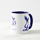 Mug Monogramme Bluebird Initial D Élégant Personnalisé (Devant droit)