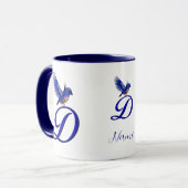 Mug Monogramme Bluebird Initial D Élégant Personnalisé (Devant gauche)