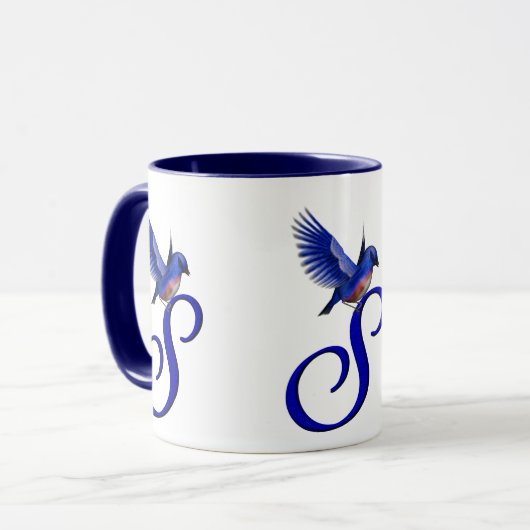 Mug Monogramme Bluebird Initial S Élégant (Devant gauche)