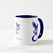 Mug Monogramme Bluebird Initiale E Élégant Personnalis (Devant droit)
