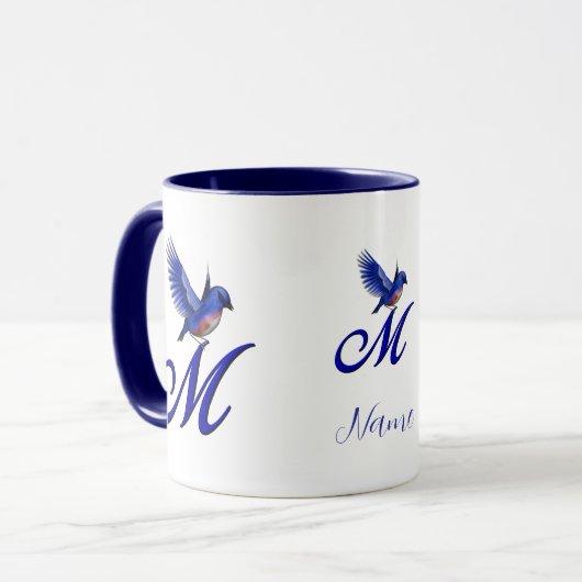 Mug Monogramme Bluebird Initiale M Élégant Personnalis (Devant gauche)