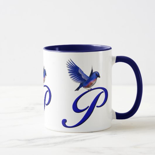 Mug Monogramme Bluebird Initiale P Élégant (Droite)