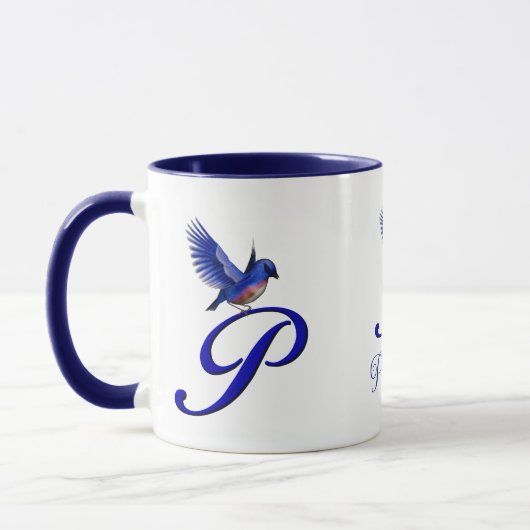 Mug Monogramme Bluebird Initiale P Élégant Personnalis (Gauche)