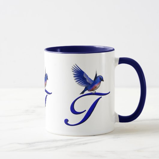 Mug Monogramme Bluebird Initiale T Élégant (Droite)