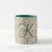 Mug Monogramme Boho Feuilles Botanique Marron Vert Bei (Centre)