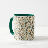Mug Monogramme Boho Feuilles Botanique Marron Vert Bei (Devant gauche)