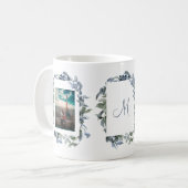 Mug Monogramme botanique avec photo de mariée et de ch (Devant gauche)