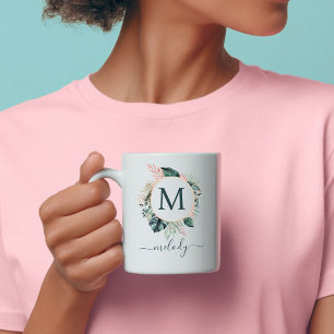 Mug Monogramme Botanique Boho - Vert - Blanc