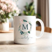 Mug Monogramme Botanique Boho - Vert - Blanc