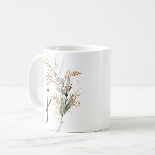 Mug Monogramme Botanique Eucalyptus Moderne Premium (Devant gauche)
