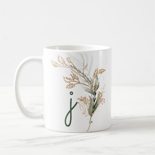 Mug Monogramme Botanique Eucalyptus Moderne Premium (Gauche)