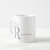 Mug Monogramme botanique floral "R" Texte personnalisé (Devant gauche)