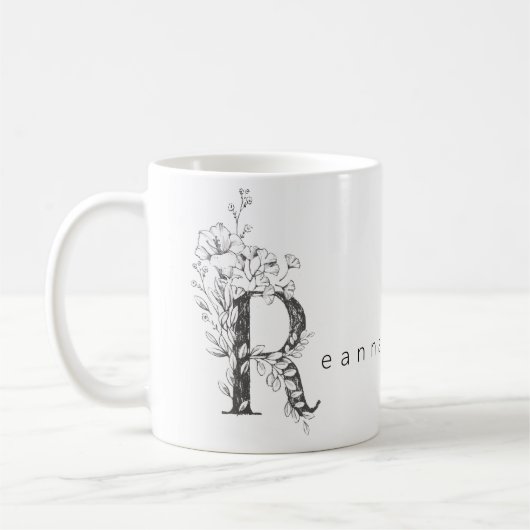 Mug Monogramme botanique floral "R" Texte personnalisé (Gauche)