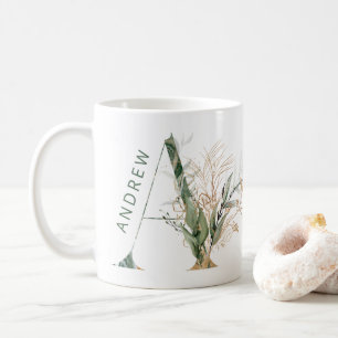 Mug Monogramme botanique personnalisé en or Eucalyptus