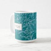 Mug Monogramme botanique sarcelle vintage William Morr (Devant gauche)