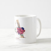 Mug Monogramme Bourgogne florale Rouge et bleu marine (Devant droit)