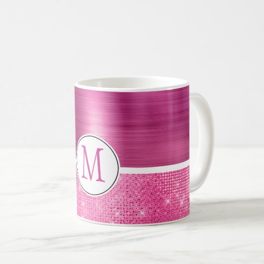 Mug Monogramme brillant rose étincelant (Devant droit)