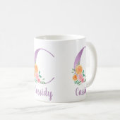 Mug Monogramme C Fleurs Aquarelle Violet Personnalisé (Devant droit)