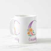 Mug Monogramme C Fleurs Aquarelle Violet Personnalisé (Devant gauche)