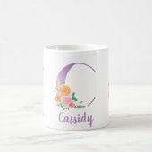 Mug Monogramme C Fleurs Aquarelle Violet Personnalisé (Centre)