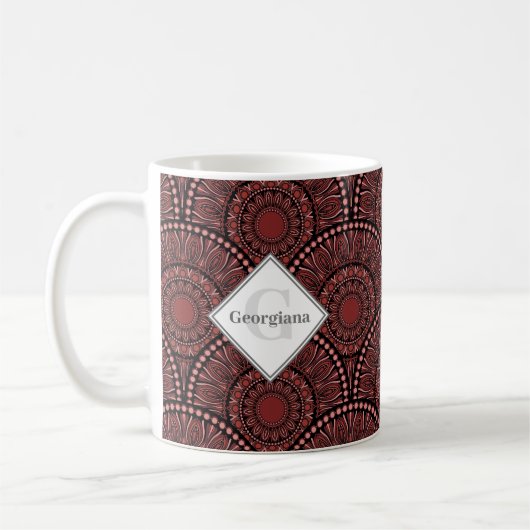 Mug Monogramme Cabernet Coral Whirl Dot Mandala Deco (Gauche)