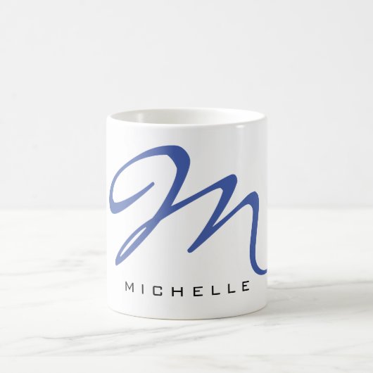 Mug Monogramme Calligraphie Bleue Votre Nom (Centre)
