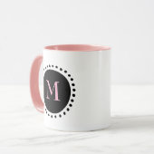 Mug Monogramme Cercle Noir rose deux tons (Devant gauche)