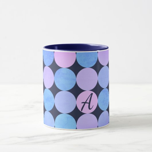 Mug Monogramme Cercles Bleu Violet & Rose (Centre)