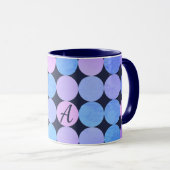 Mug Monogramme Cercles Bleu Violet & Rose (Devant droit)