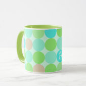 Mug Monogramme Cercles Turquoise Bleu Vert & Orange (Devant gauche)