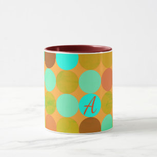 Mug Monogramme Cercles Turquoise Bleu Vert & Orange