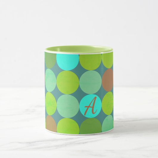 Mug Monogramme Cercles Vert Citron Turquoise & Rouille (Centre)