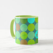 Mug Monogramme Cercles Vert Citron Turquoise & Rouille (Devant gauche)