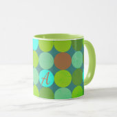 Mug Monogramme Cercles Vert Citron Turquoise & Rouille (Devant droit)