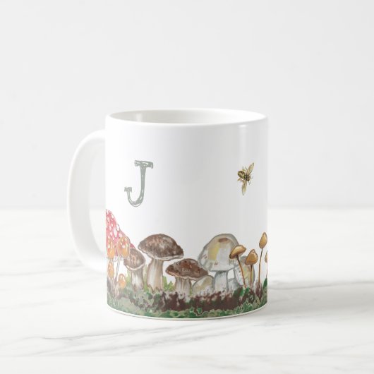 Mug Monogramme Champignons Art Automne Nature Tan Sage (Devant gauche)