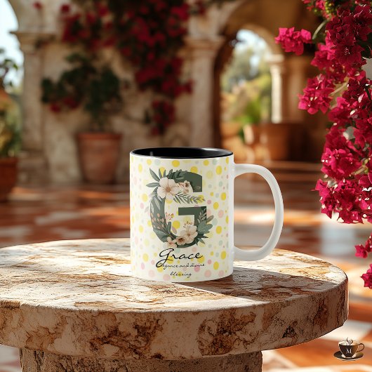 Mug Monogramme Chic Bohème Divin avec Floral de Gr