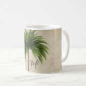 Mug Monogramme Chic Marbré Tropical Palm Tree (Devant droit)
