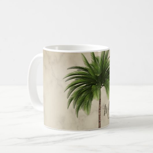 Mug Monogramme Chic Marbré Tropical Palm Tree (Devant gauche)