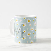 Mug Monogramme Chic Minimal Daisy Écriture Sarcelle (Devant gauche)