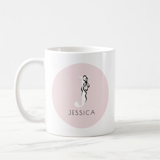 Mug Monogramme Chic Rose Élégant Initiale Fille Femini (Gauche)