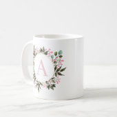 Mug Monogramme circulaire rose modifiable initial (Devant gauche)
