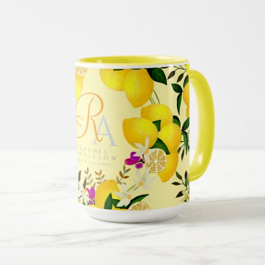 Mug Monogramme citron jaune (Devant droit)