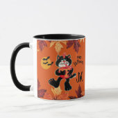 Mug Monogramme Citrouille de chats Halloween peint à l (Gauche)