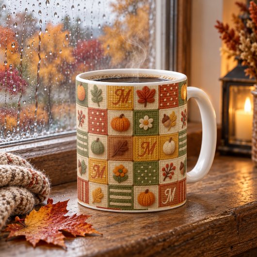 Mug Monogramme Citrouille Patchwork Automne Rustique
