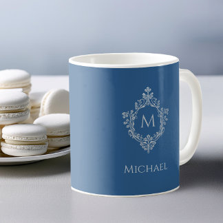 Mug Monogramme Classic Bleu Vintage Crest Initiale & N