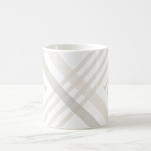 Mug Monogramme Classic Élégant Minimal Blanc Nom Plaid (Centre)