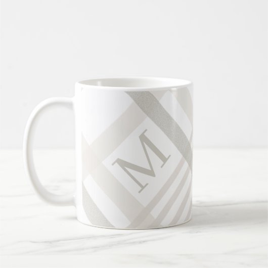Mug Monogramme Classic Élégant Minimal Blanc Nom Plaid (Gauche)