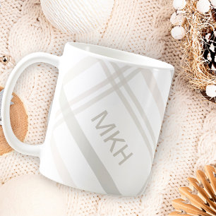 Mug Monogramme Classic Élégant Minimal Blanc Nom Plaid