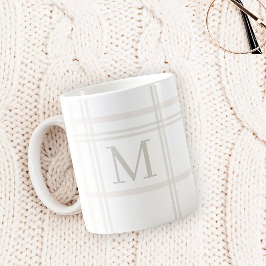 Mug Monogramme Classic Élégant Minimal Blanc Nom Plaid