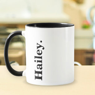 Mug Monogramme Classic Élégant Minimal Noir Blanc Nom